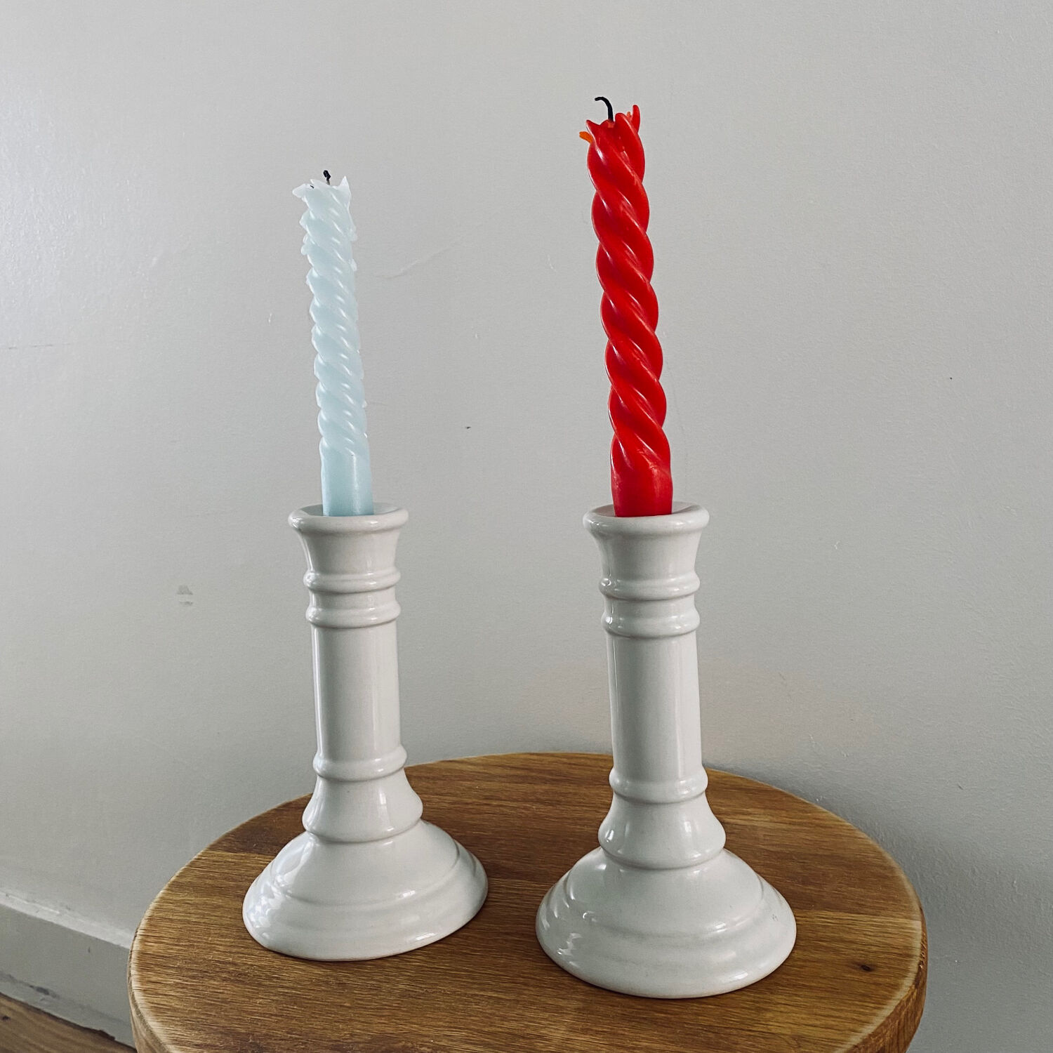 White candle holders