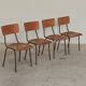 Set of 6 Czech school chairs in metal and wood, Kovona bistro style.