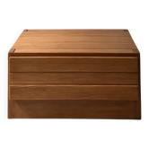 Low bedside table, accent table in elm wood, Maison Regain, France 1970.