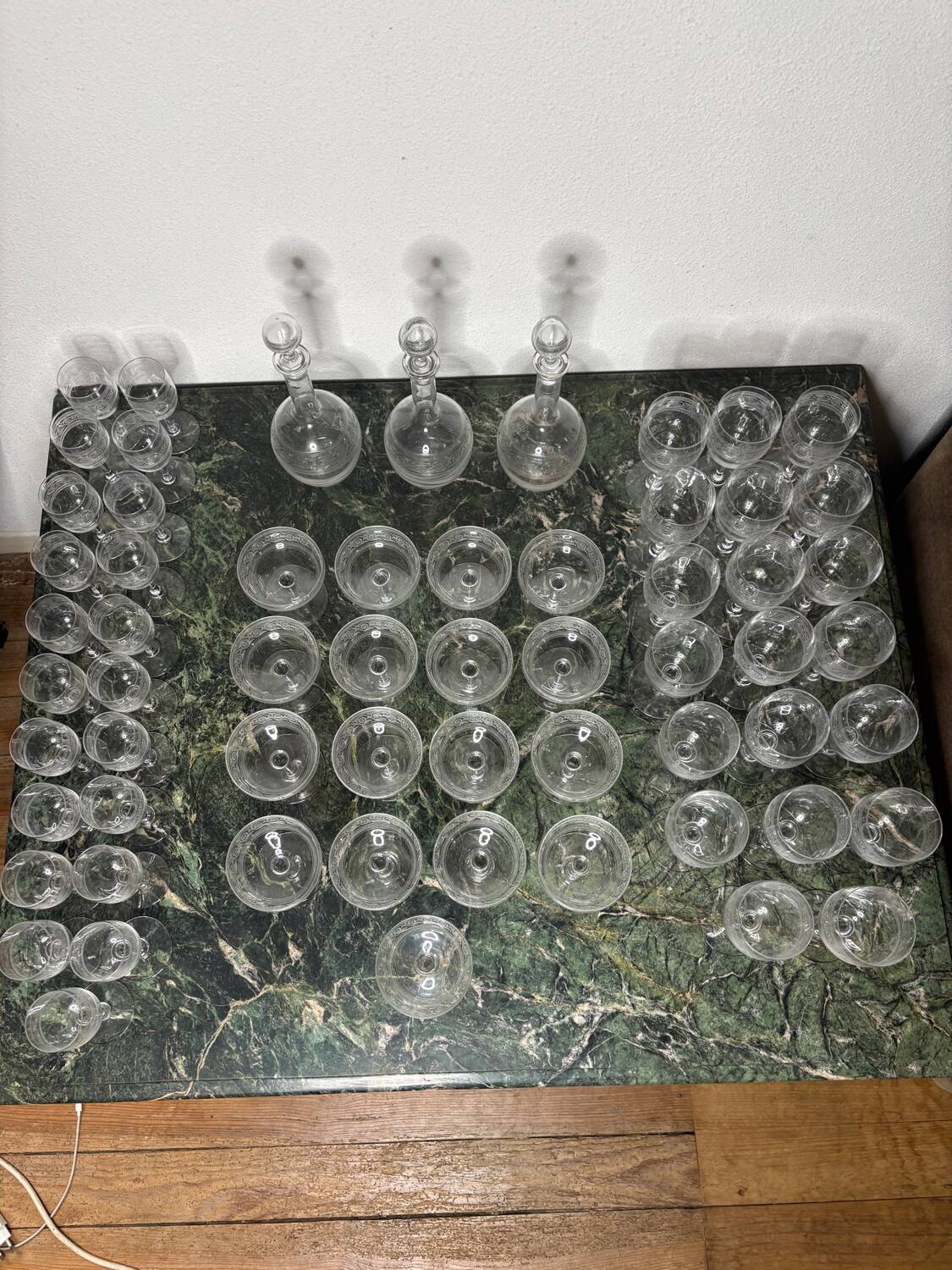 Baccarat crystal glassware and decanter set, Athenian engraving