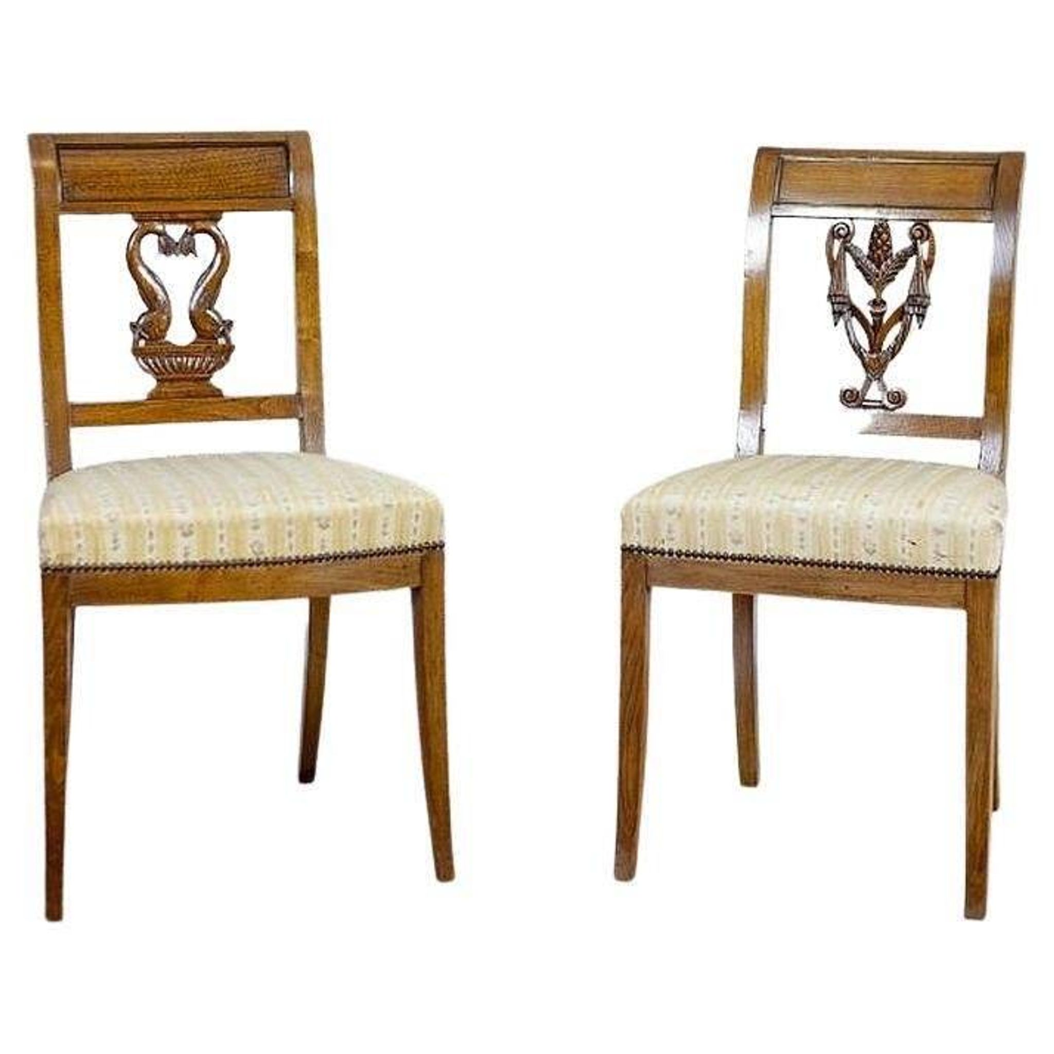 Set of 2 Ash Chairs in White Upholstery, 1950s