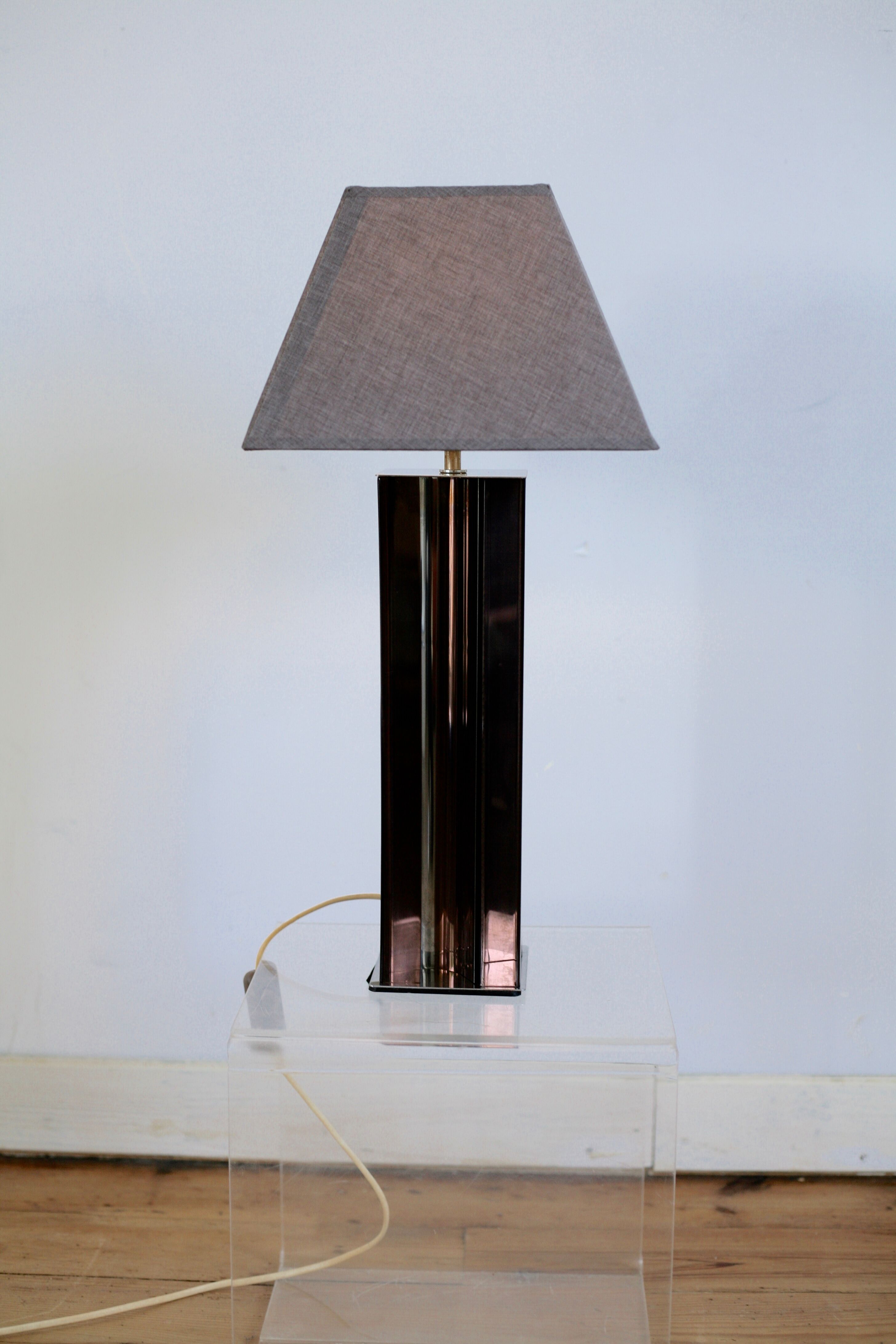 Kinetic lamp 70s, altuglas and chrome steel. France, circa 1970