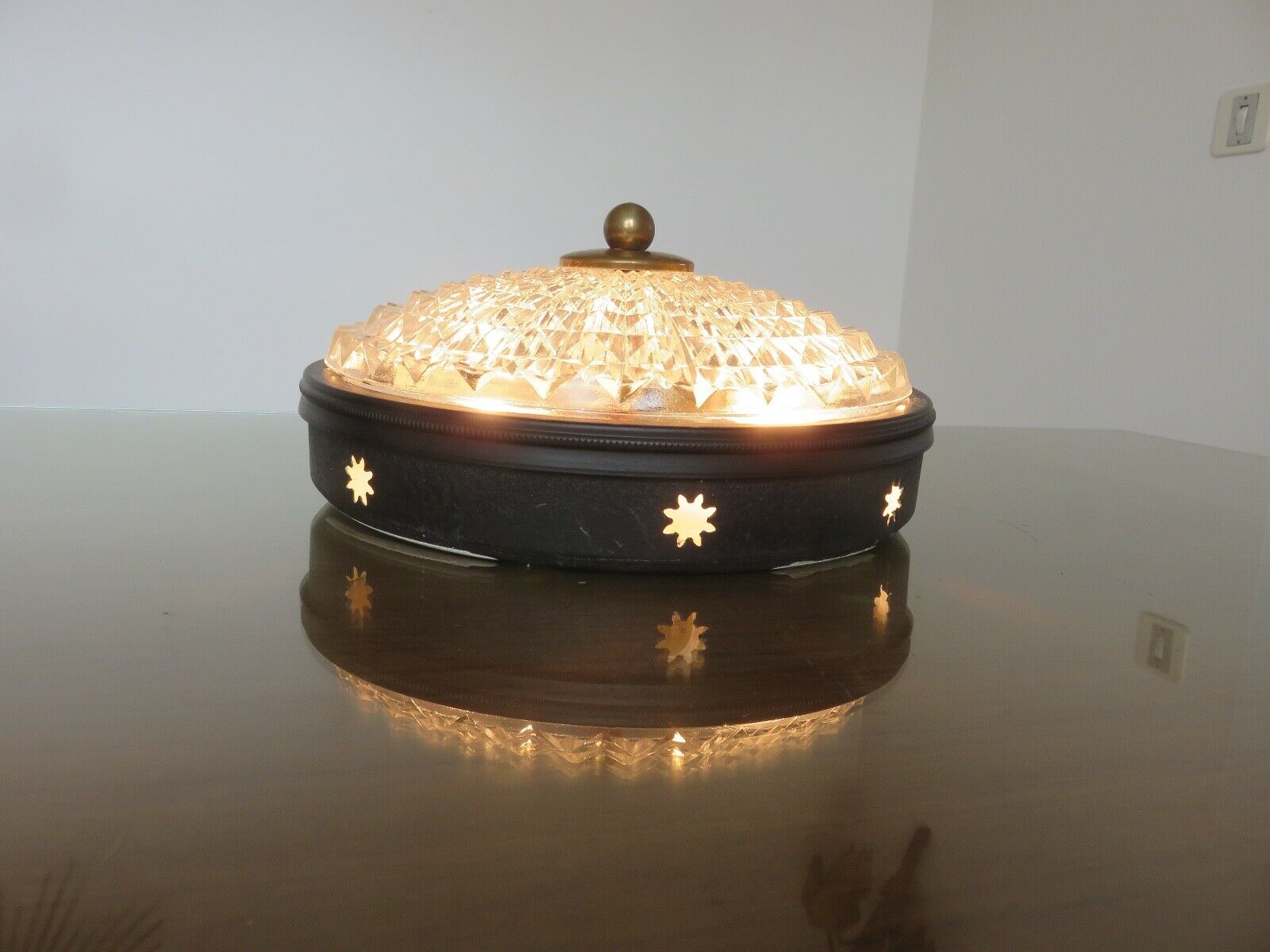 Wall lamp " starred " 2 fires, diamond glass and brass years 50 60