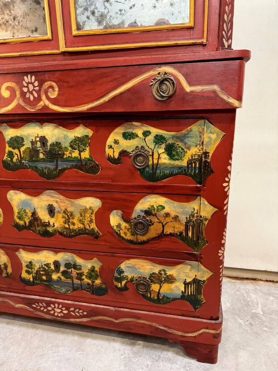 Cabinet bibliothéque Venitien style Louis XV en bois laqué