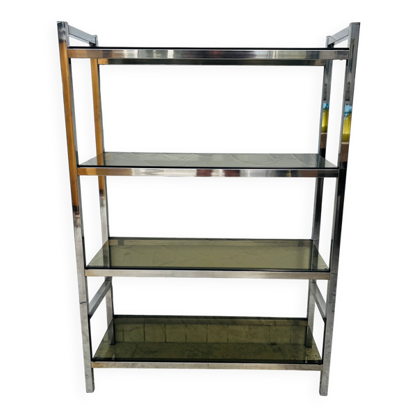 Étagère design chrome et verre fumé style italien années 70