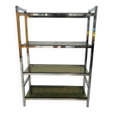 Chrome and smoked glass shelf in Italian 1970s style.