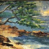 Landscape painting of the Mediterranean signed Naudon