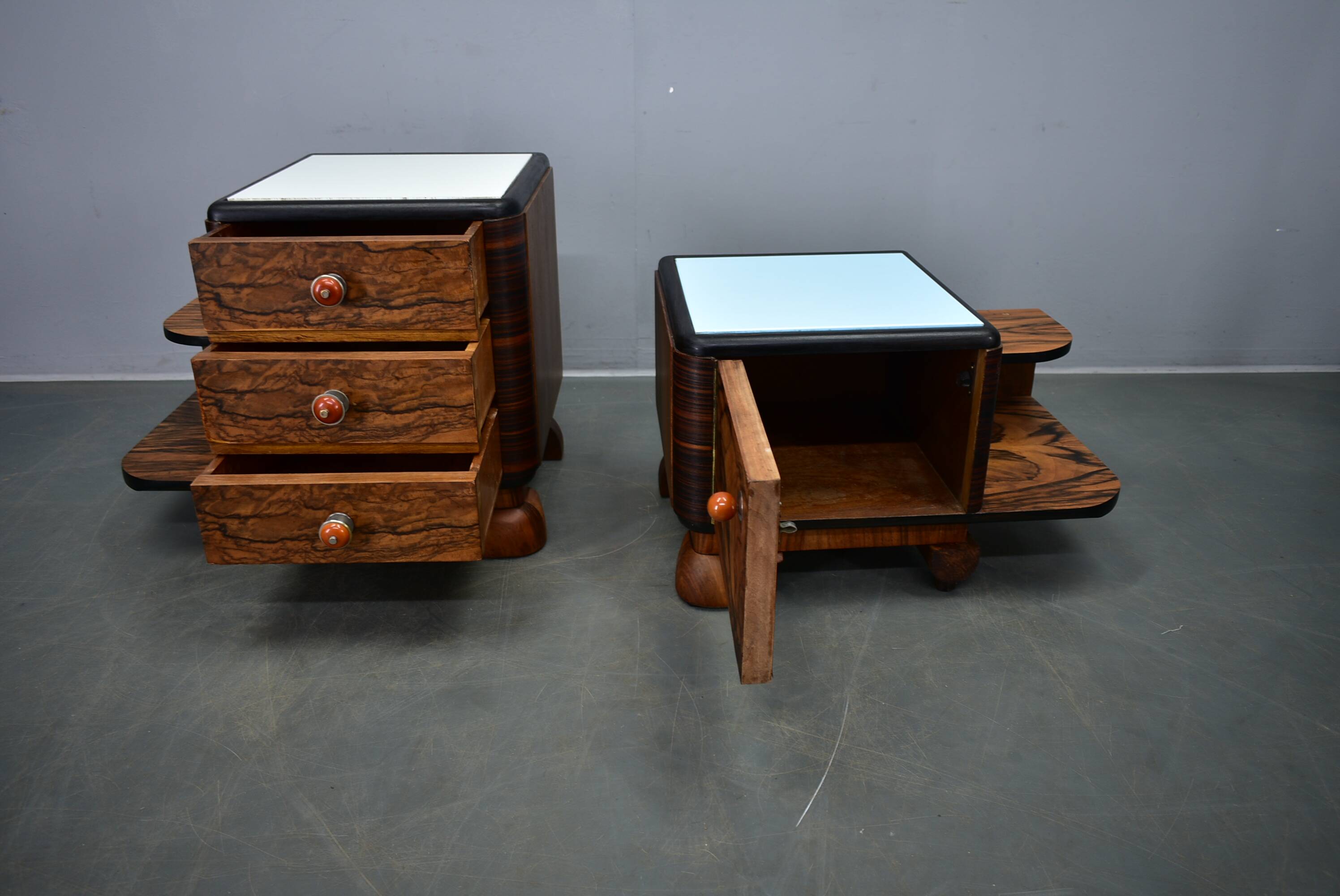 1935s pair of art deco bedside tables, Czechoslovakia