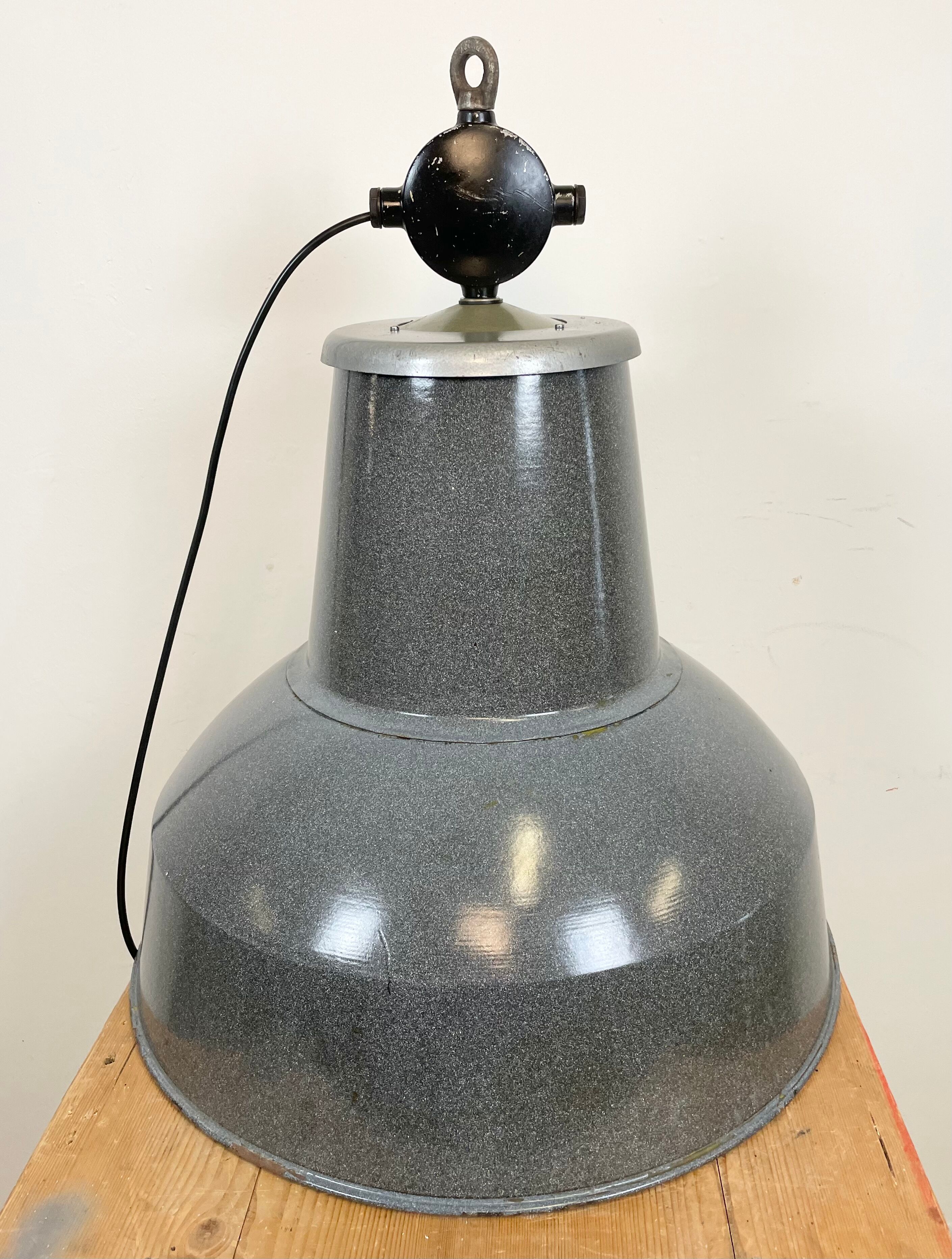 Large Grey Enamel Industrial Factory Lamp from Elektrosvit, 1960s