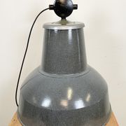 Large Grey Enamel Industrial Factory Lamp from Elektrosvit, 1960s