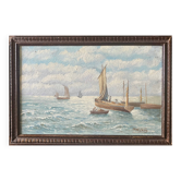 Old painting Marine Seaside signed around 1950