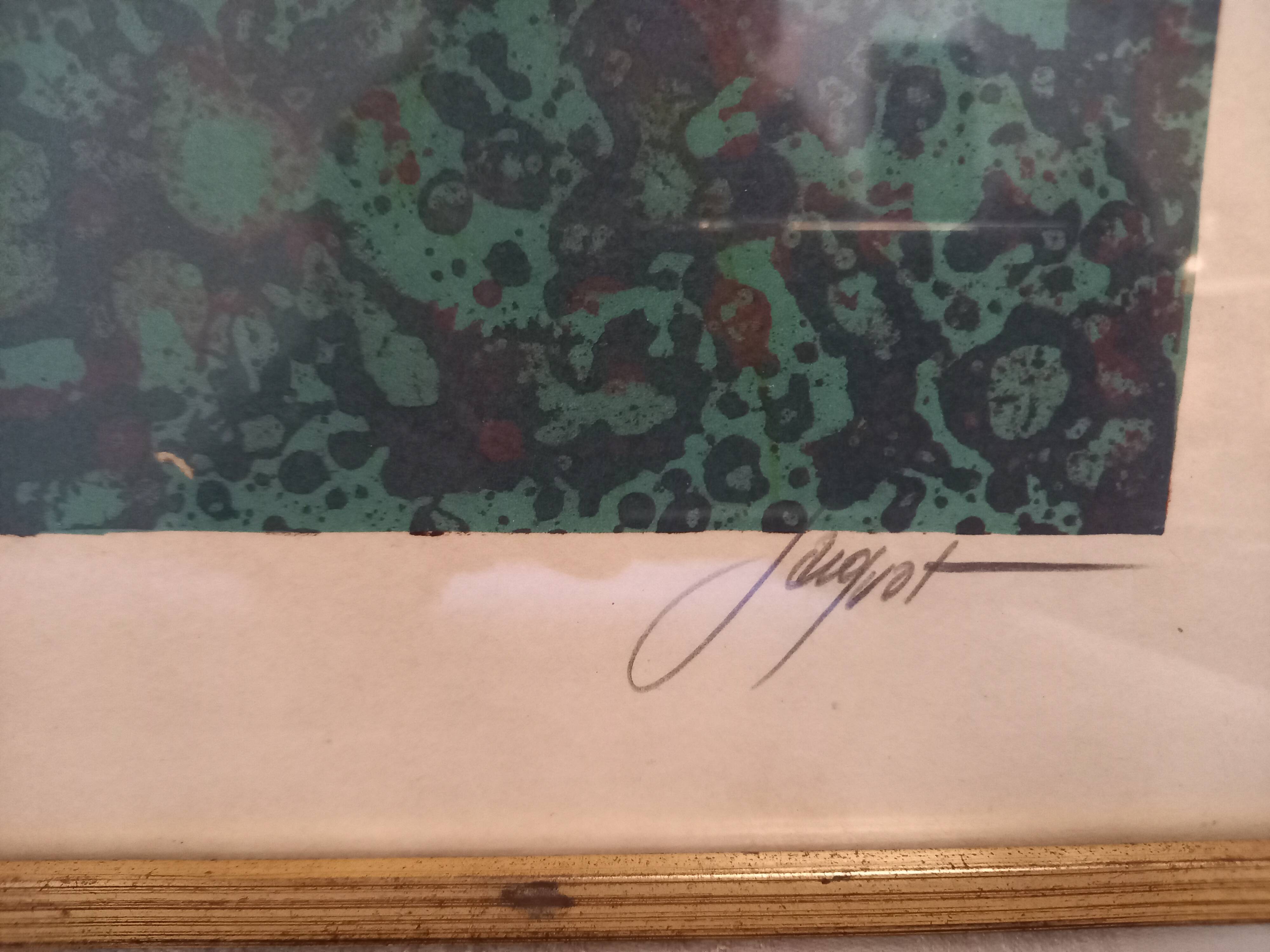 Original lithograph by Pierre-Henri Jacquot (1929-2009), Homage to Vaucanson, bird composition