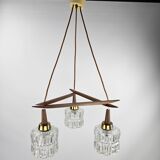 Scandinavian hanging lamp with glass cones hold by teak hanging