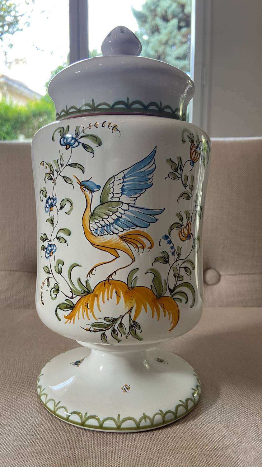 Old Moustiers earthenware apothecary jar