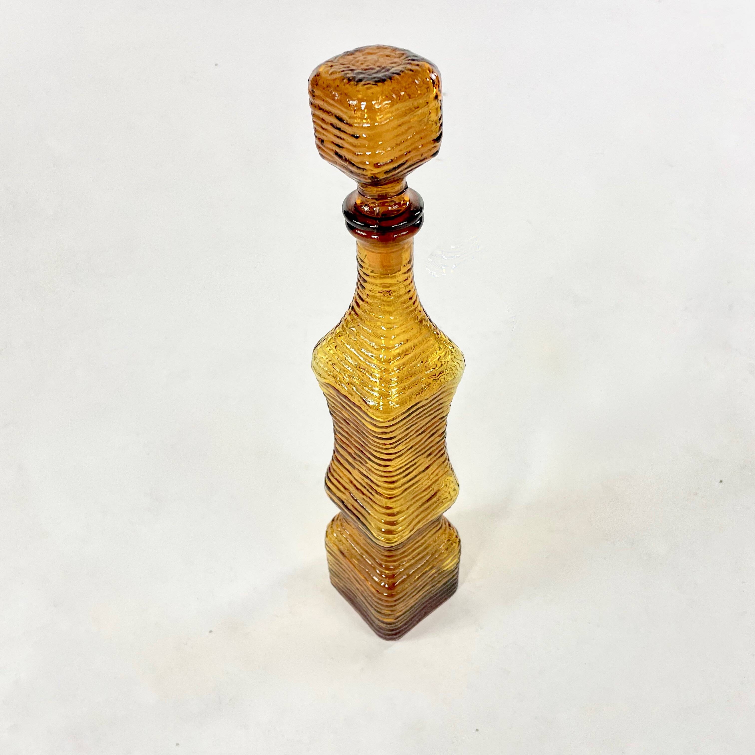 Amber yellow Genie bottle in Empoli glass, Italy, Mid Century