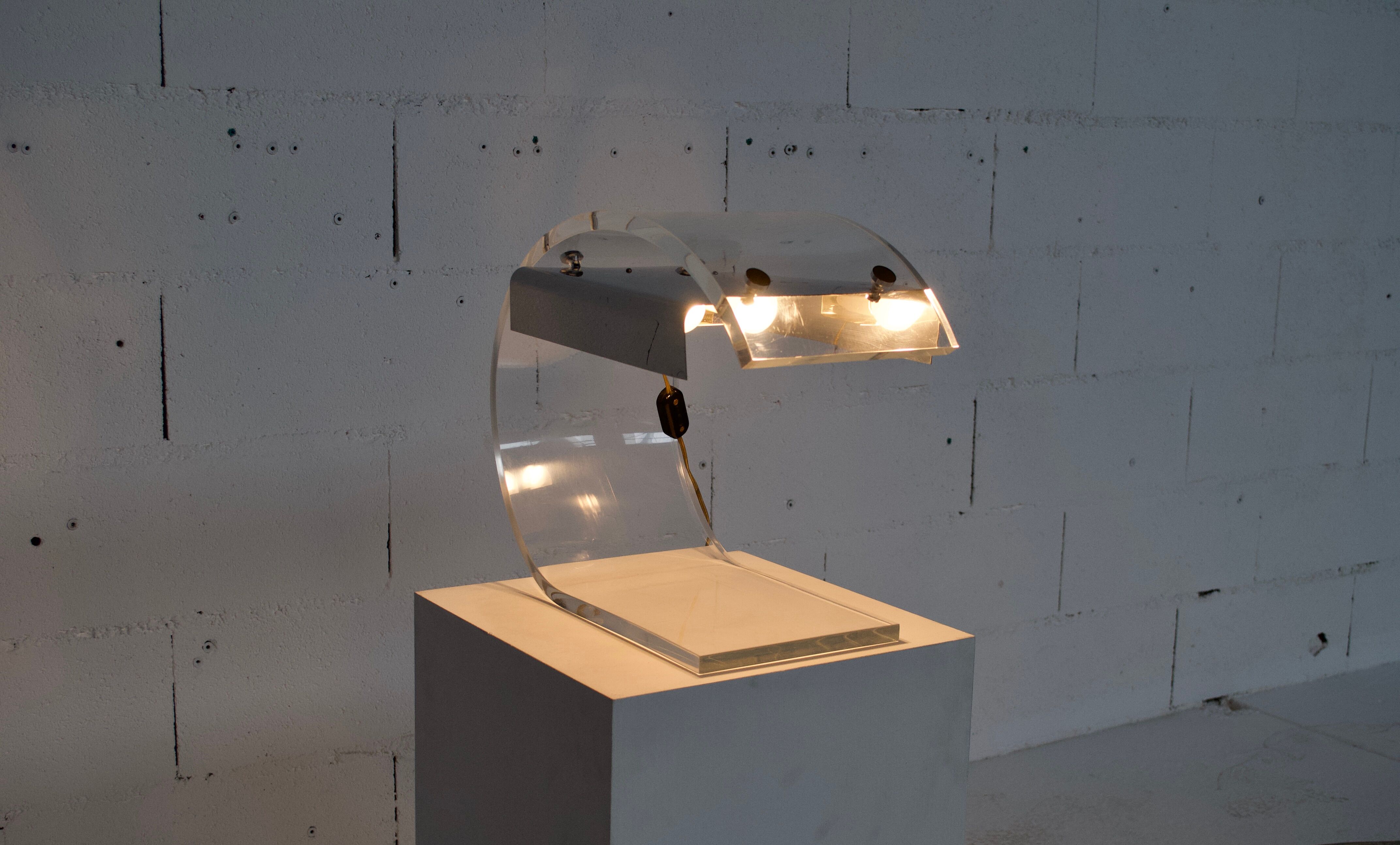 Perspex desk lamp and 1970s metal Jacques Charpentier