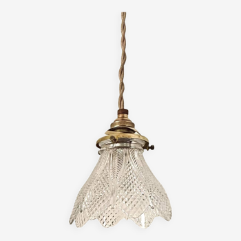 Portable pendant light ribbed glass 2m fabric cable