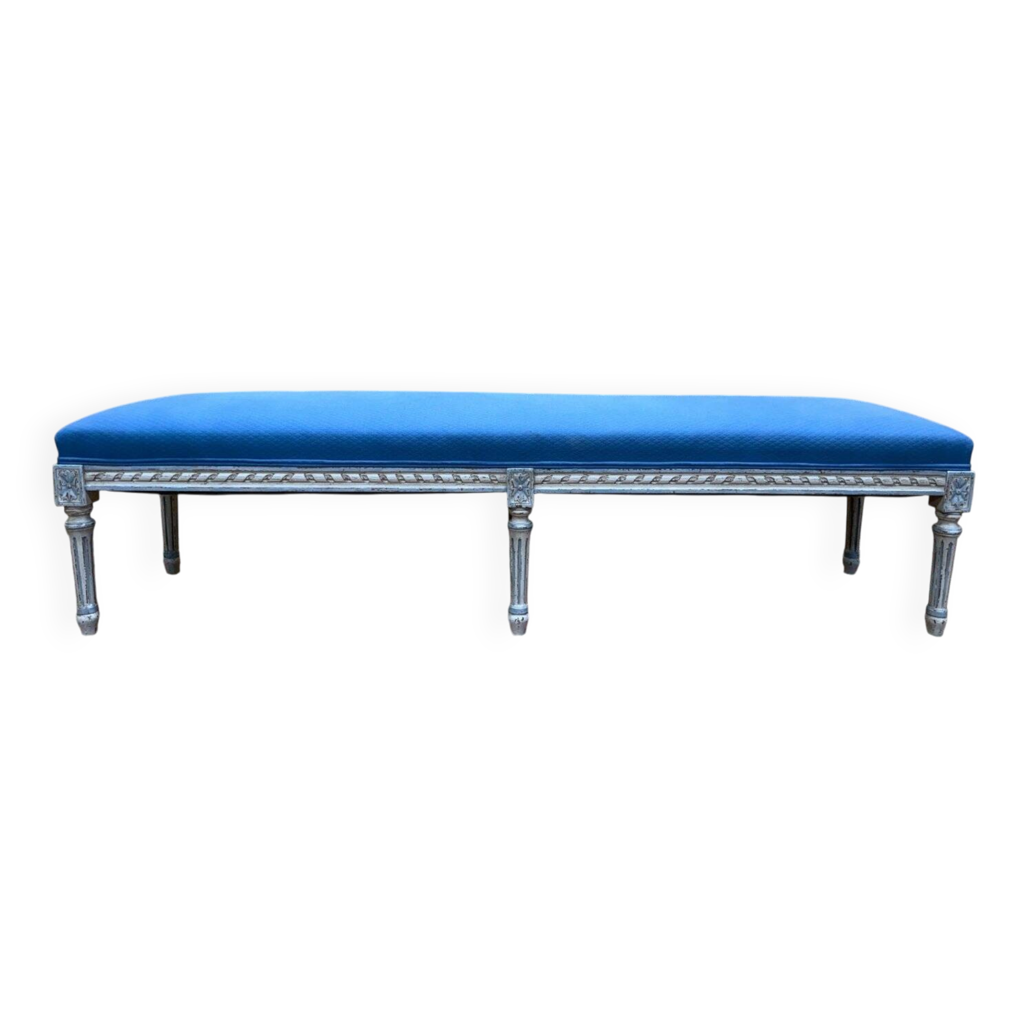 Office bench – Louis XVI style – Repainted wood – Blue fabric
