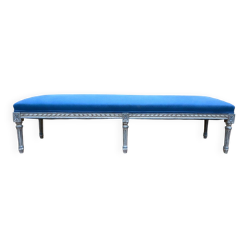 Office bench – Louis XVI style – Repainted wood – Blue fabric