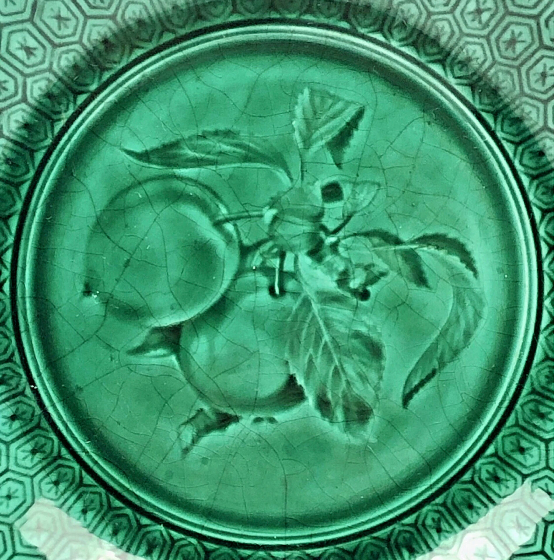 Footed compote with shaded enamels Sarreguemines majolica