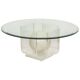 Vintage round coffee table in lucite and marbled glass.