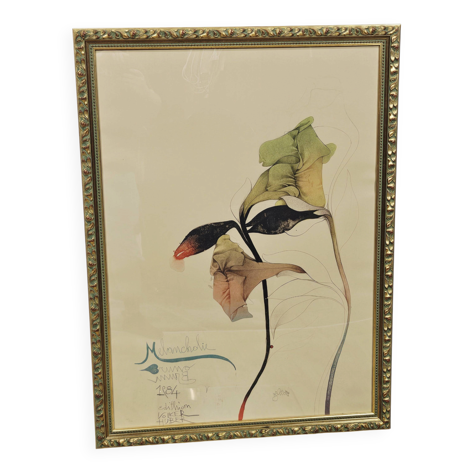 Lithograph Melancholy 109cm x 81cm, aut. B. Bruni, Edition Volker Huber
