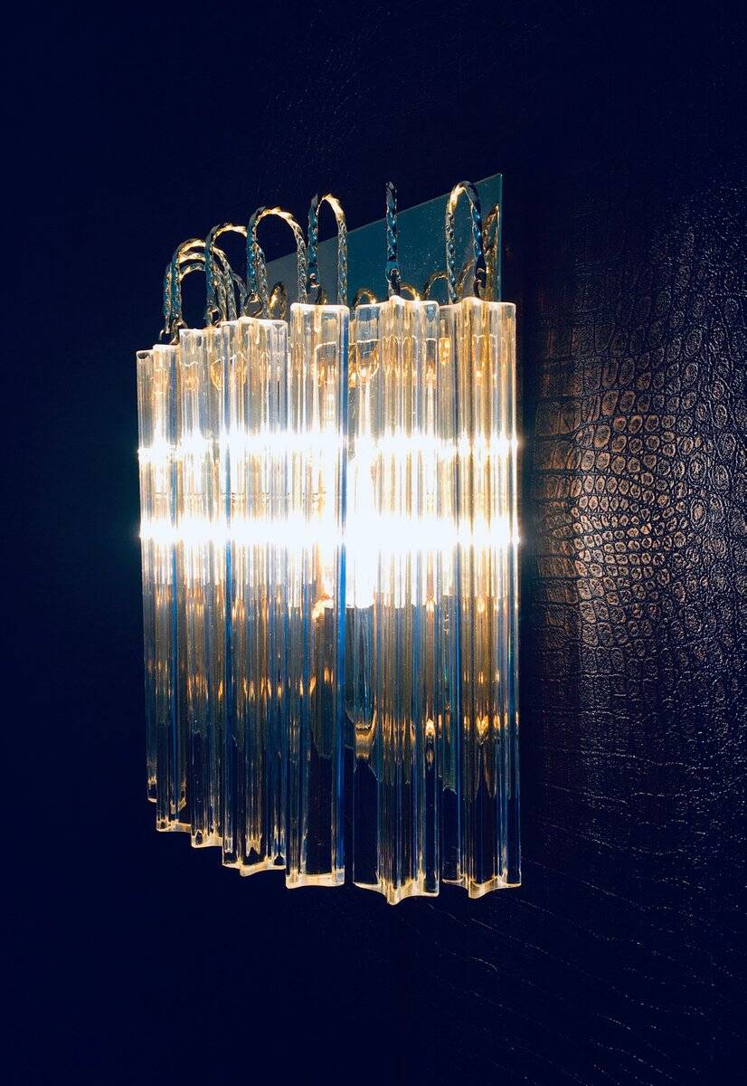 Hollywood Regency Style Glass & Brass Wall Lamp from Massive, Italy, 1980s