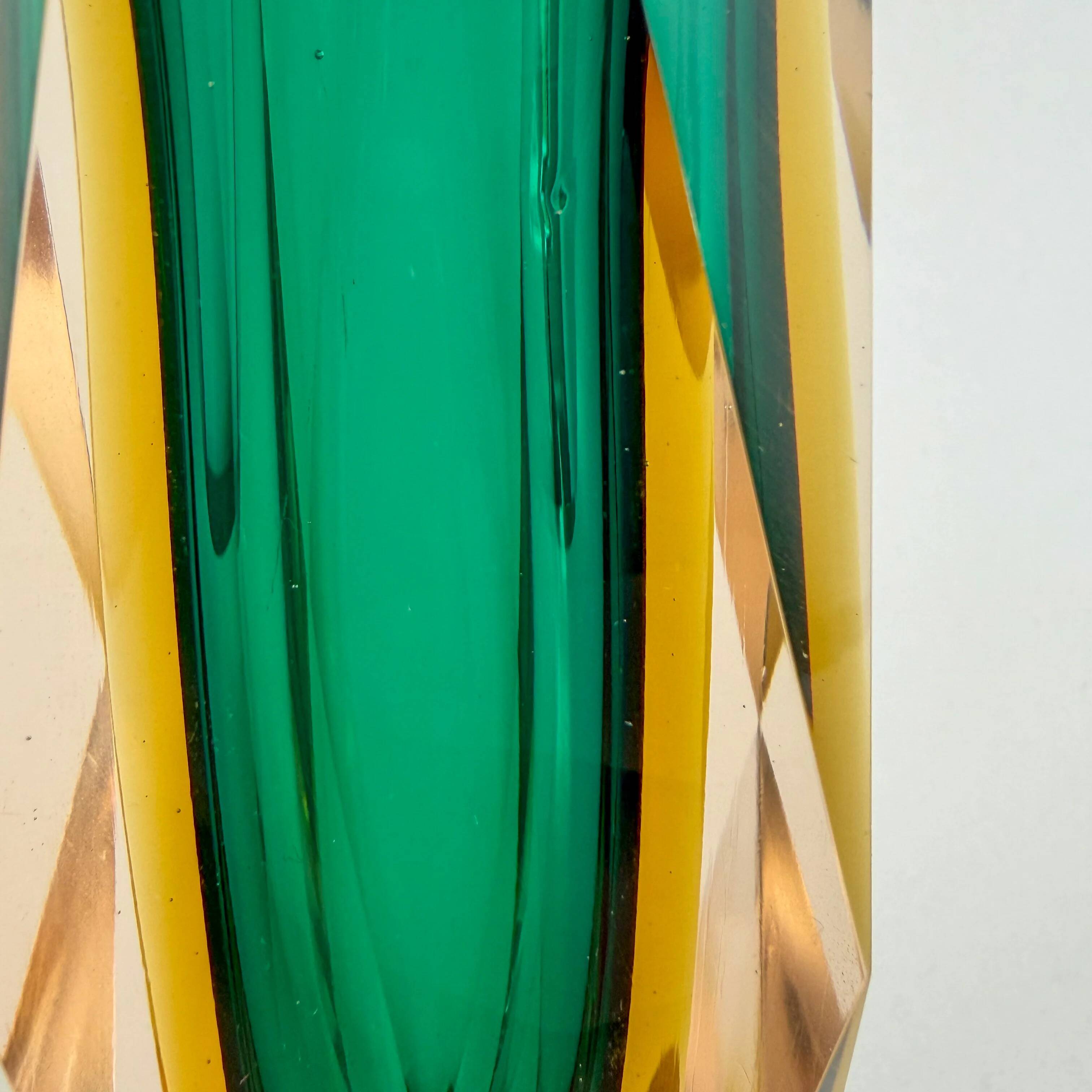 Faceted Sommerso vase from Murano in green