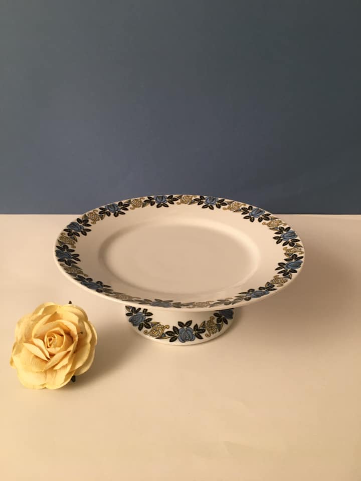 Limoges porcelain cake display with stylized floral motifs