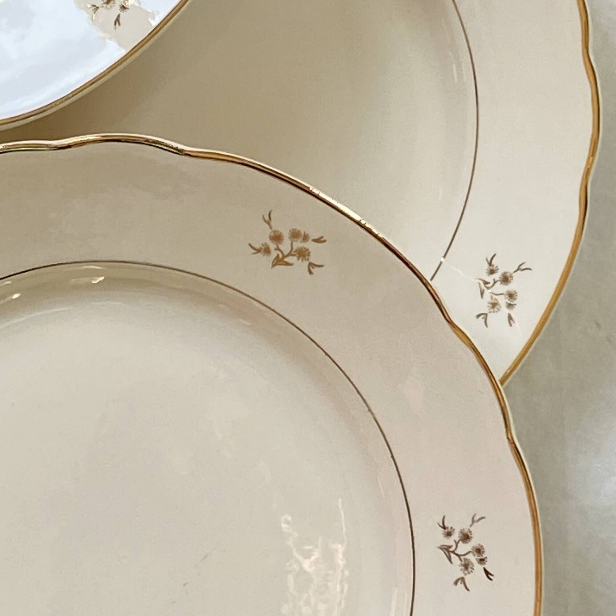 6 flat earthenware plates in beige and gold Villeroy Boch ACC-7227