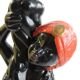 Vintage 1970s statue lamp – Black figurine in Art Deco style, opal ball.