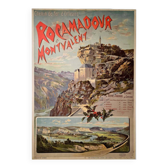 Affiche originale de Hugo d'Alésie - Rocamadour et Montvalent - Chemin de fer d'Orléans