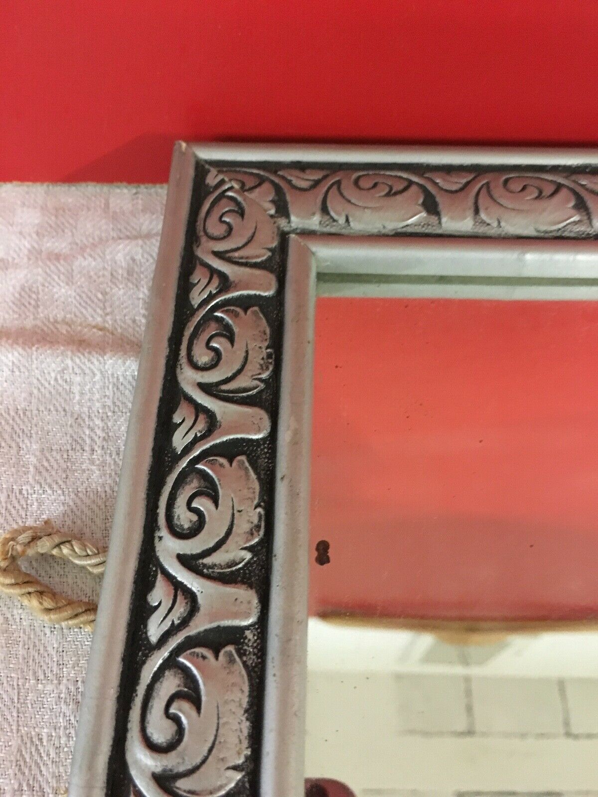 French art deco mirror vintage wood stucco 50x36cm