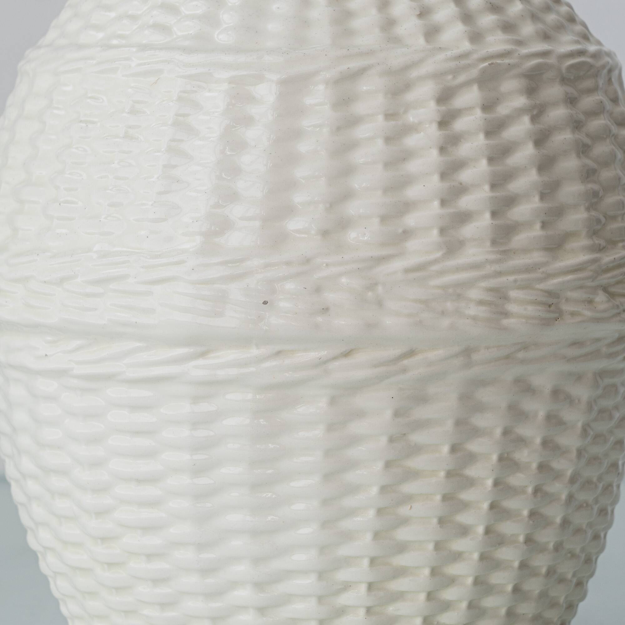Pair of white ceramic table lamps with faux wicker texture, Spanish coastal design, 1970s