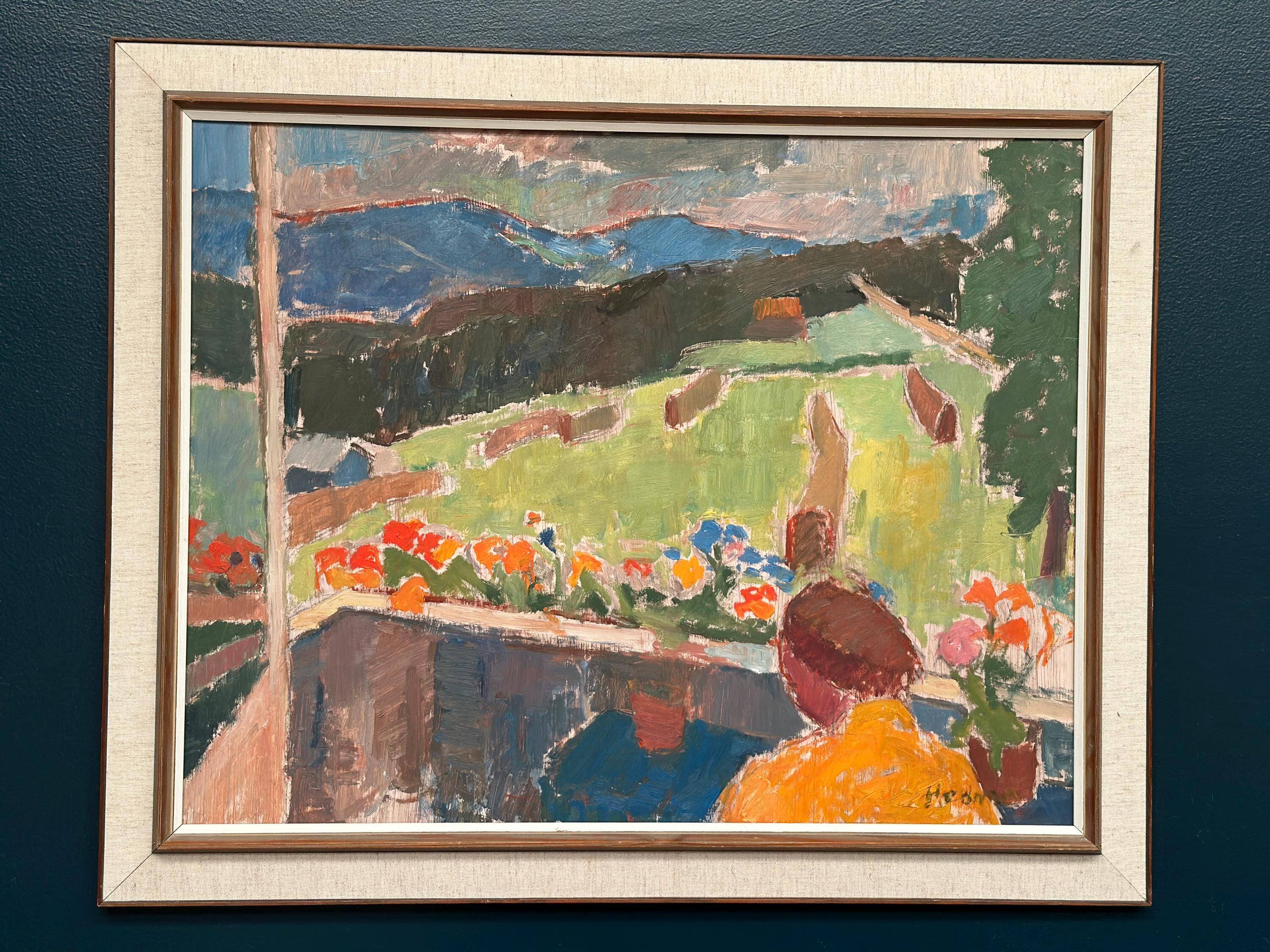 Swedish Oil on Panel – “Balcony View” by John Hedman