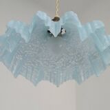 French Vintage 1930s Pale Blue Frilled Clichy Glass Lampshade Ceiling Light