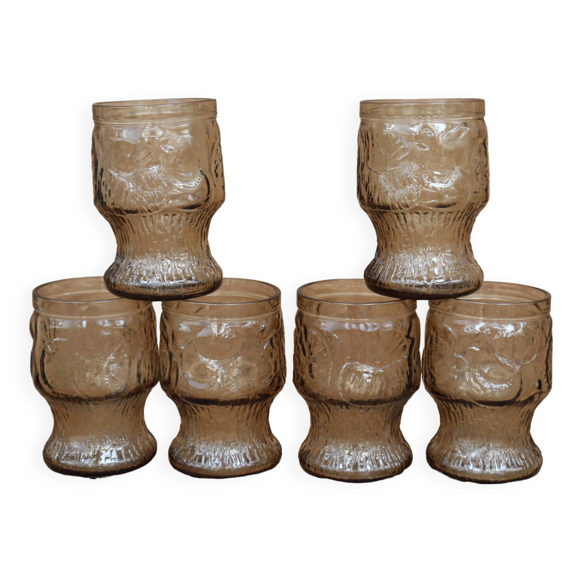 Set of 6 orangeade glasses Fidenza Italy vintage 70's, fruit patterns