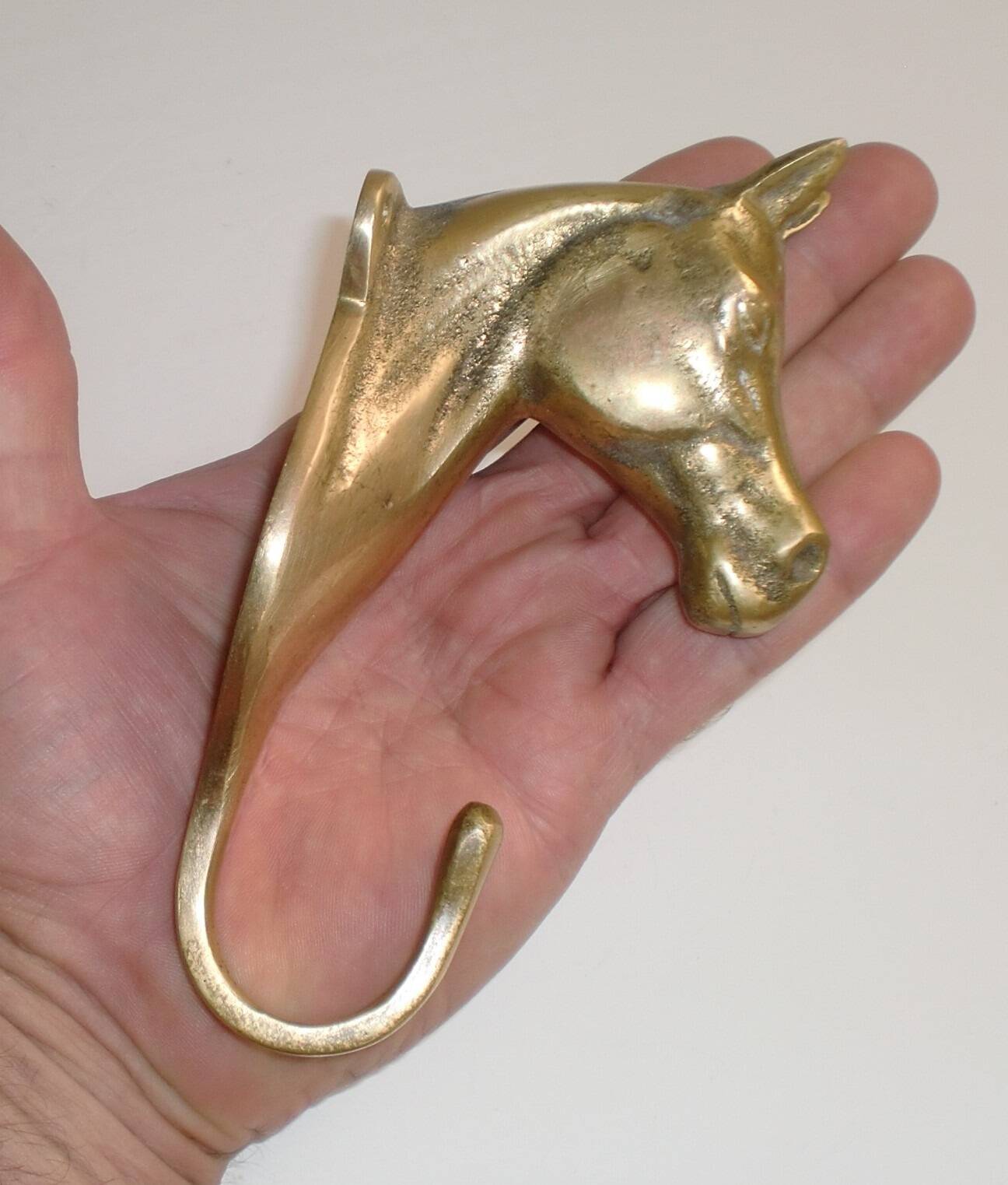 Set of 10 heavy brass horse coat rack wall hooks