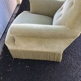 Pair of vintage almond green velvet armchairs