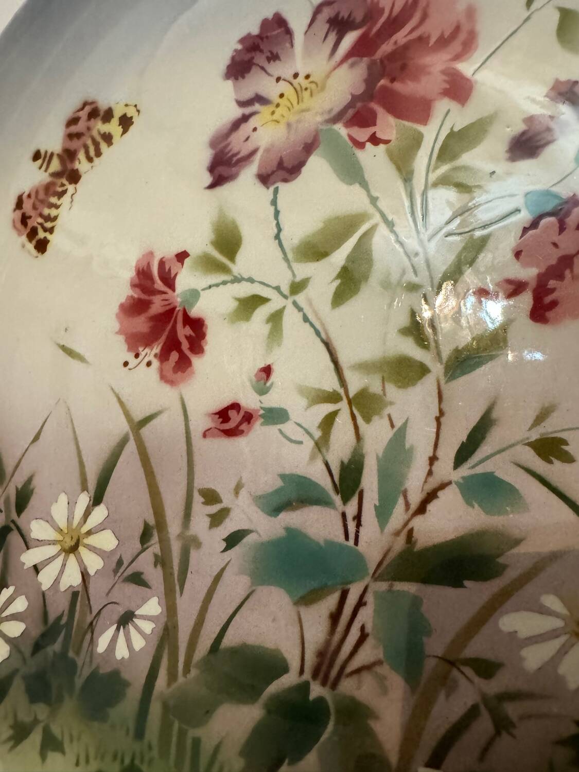 Large old Sarreguemines flowered dish