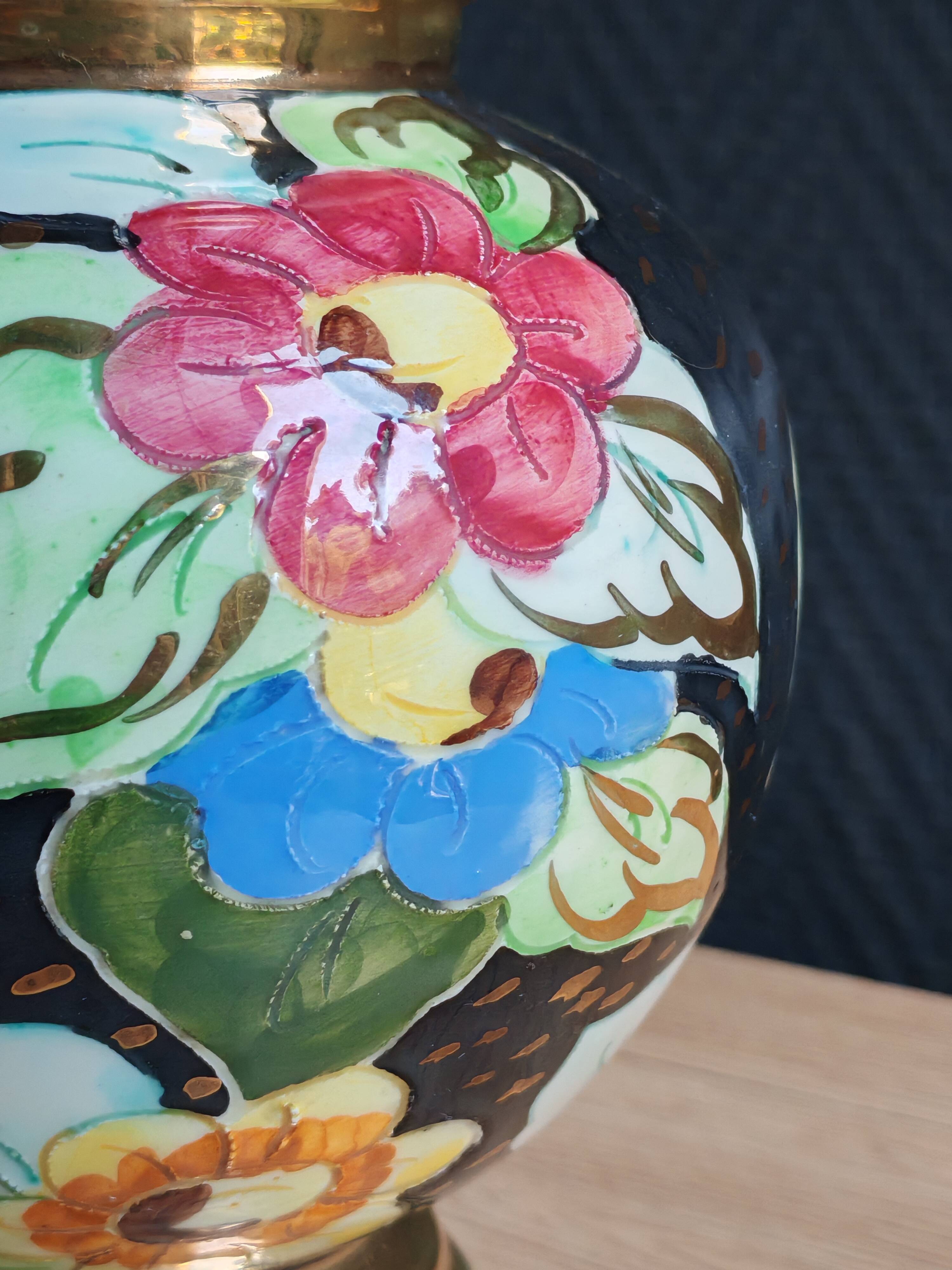 Vintage Ceramic Vase Arte Veneziana, Hand-Painted Flower Decor