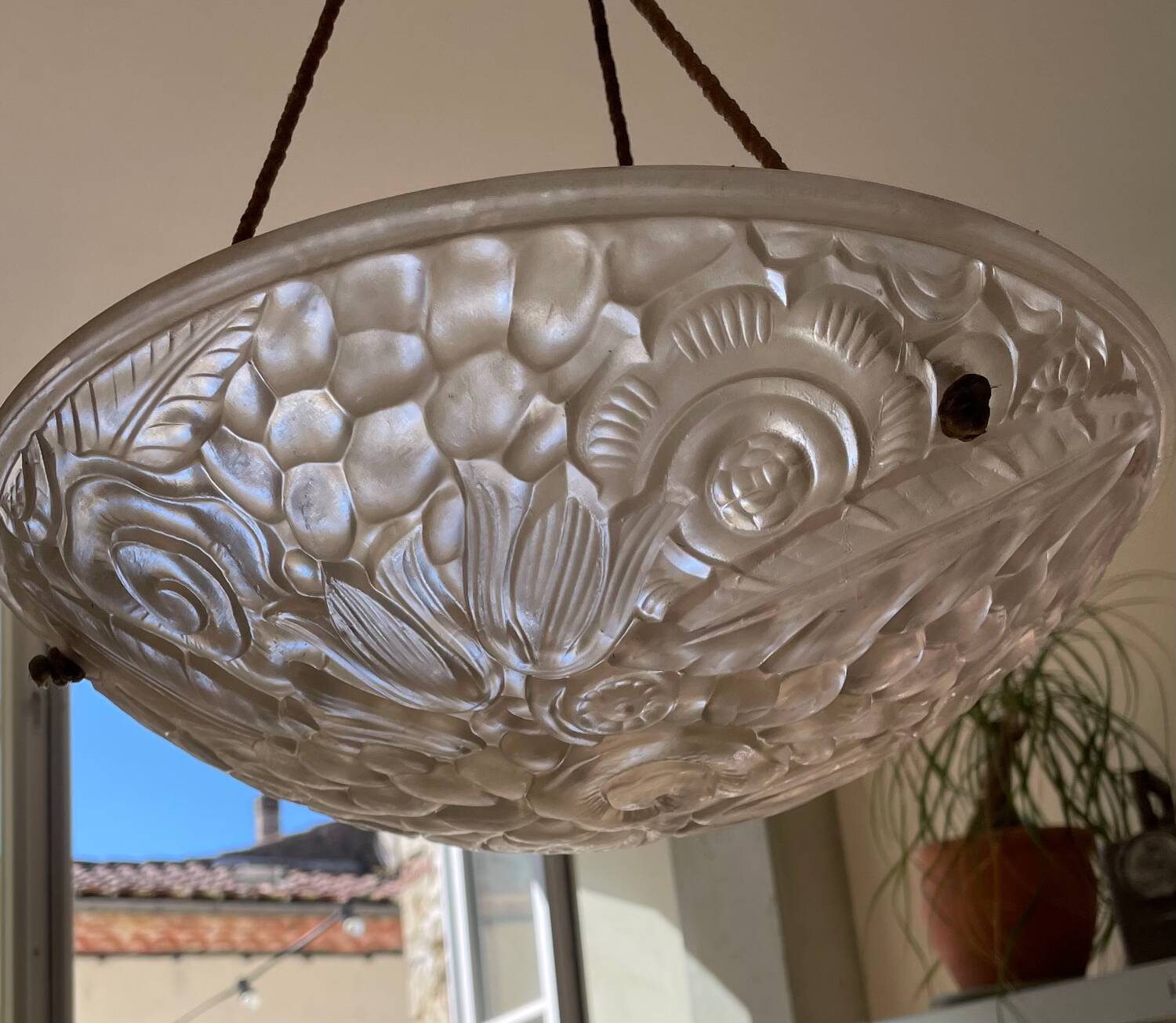 Art Deco molded glass pendant light