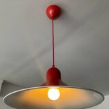 Space Age red metal saucer pendant light from the 70s-80s