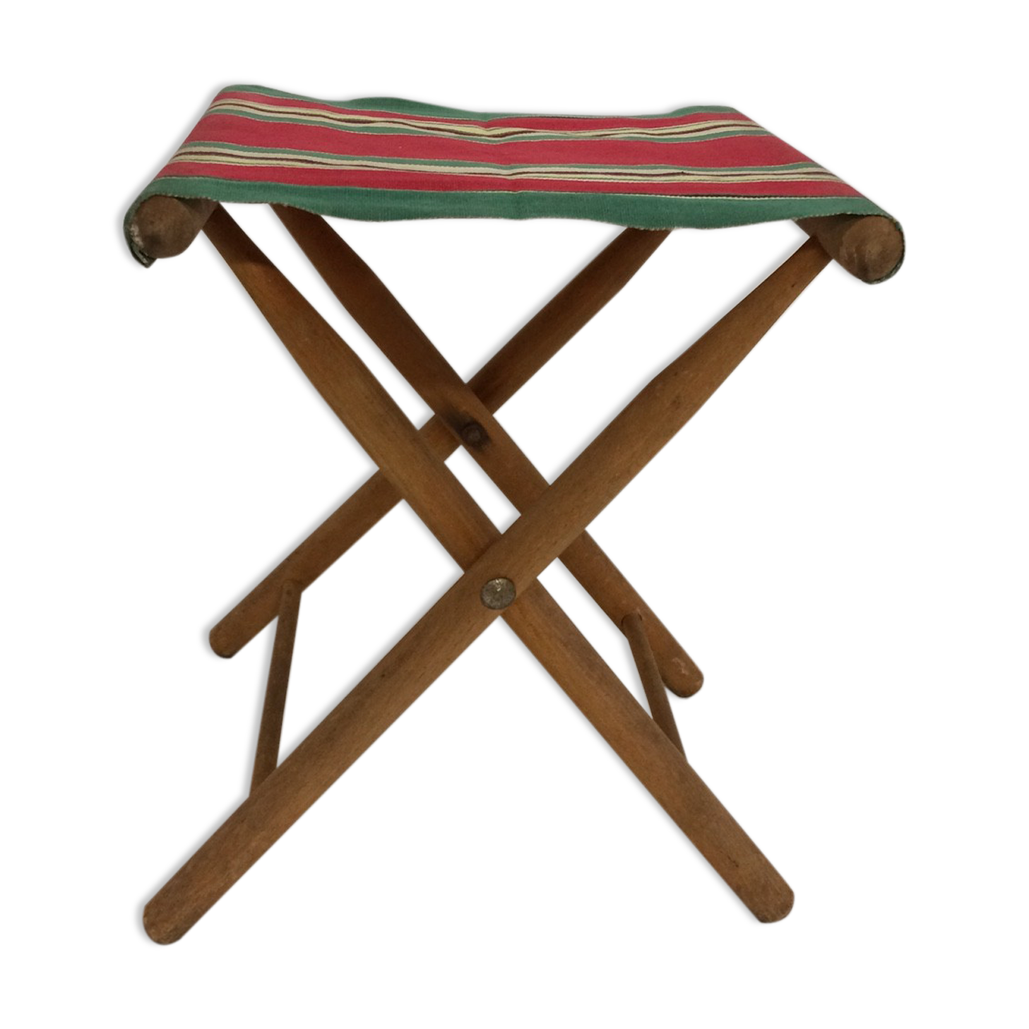 Old wooden folding and canvas  stool