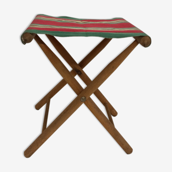 Old wooden folding and canvas  stool