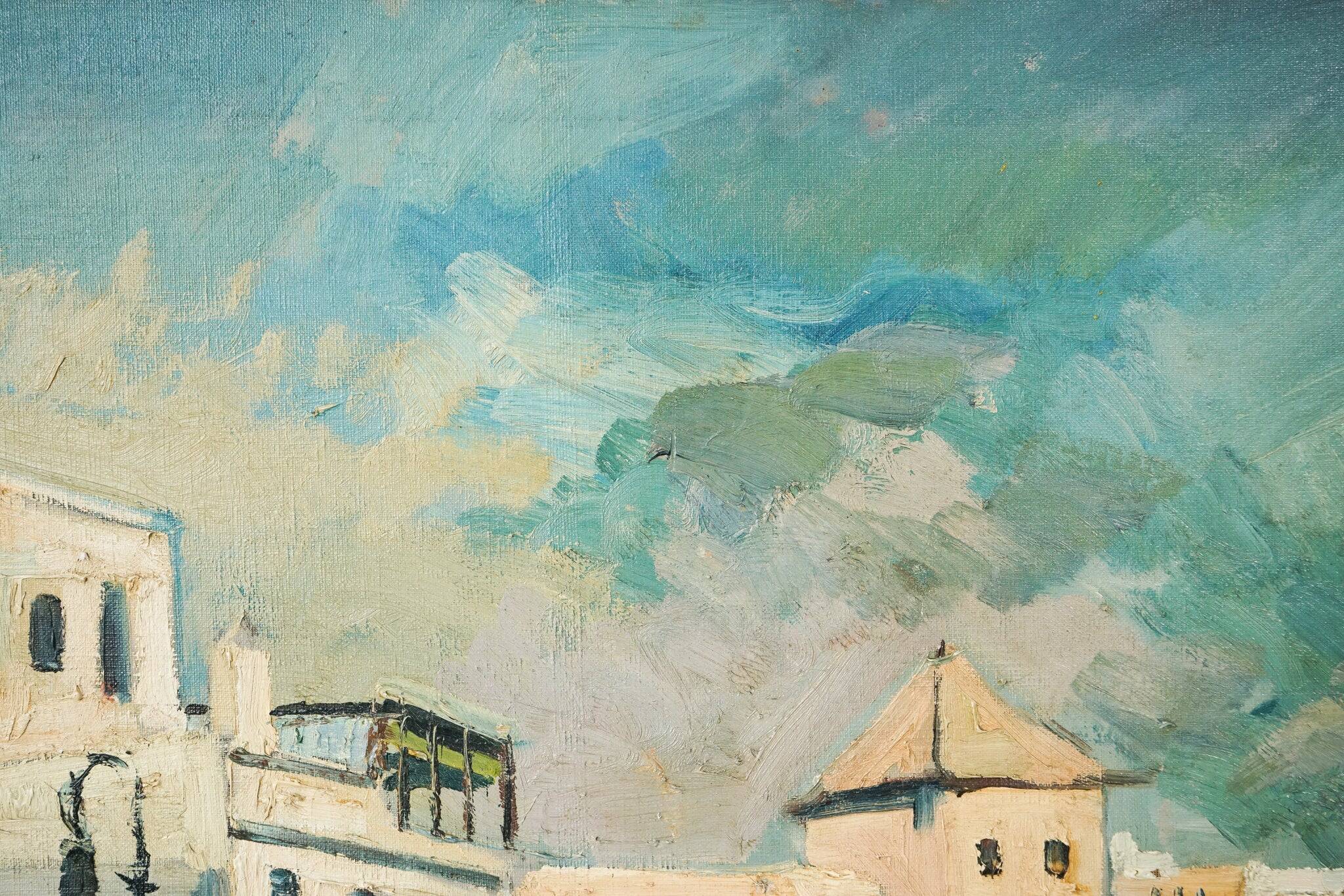 Impressionist Town Scene - Oil on Canvas