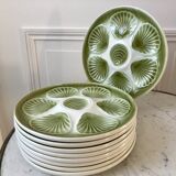 Set of 9 plates of green oysters moulin des loups 50s