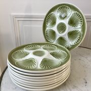 Set of 9 plates of green oysters moulin des loups 50s