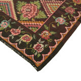 Handwoven Vintage Flatweave Black Kilim 192 cm x 290 cm - 23330