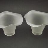 Set of 2 French Mid-Century Frilled White Glass Chandelier Shades